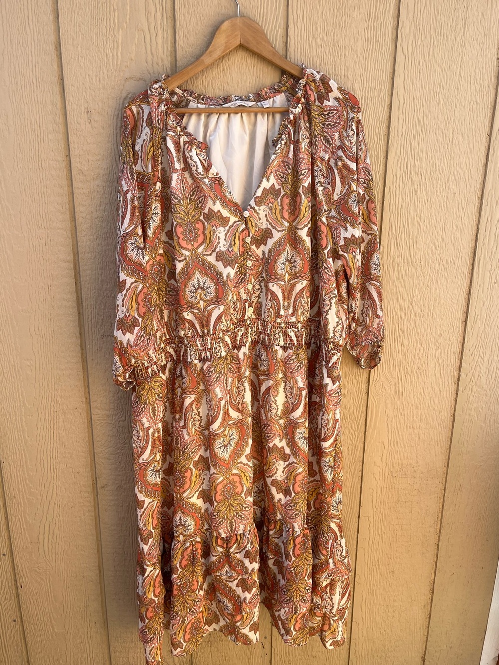 Soft Surroundings Long Sleeve Rust Orange Paisley  smocked Waist Boho 3X